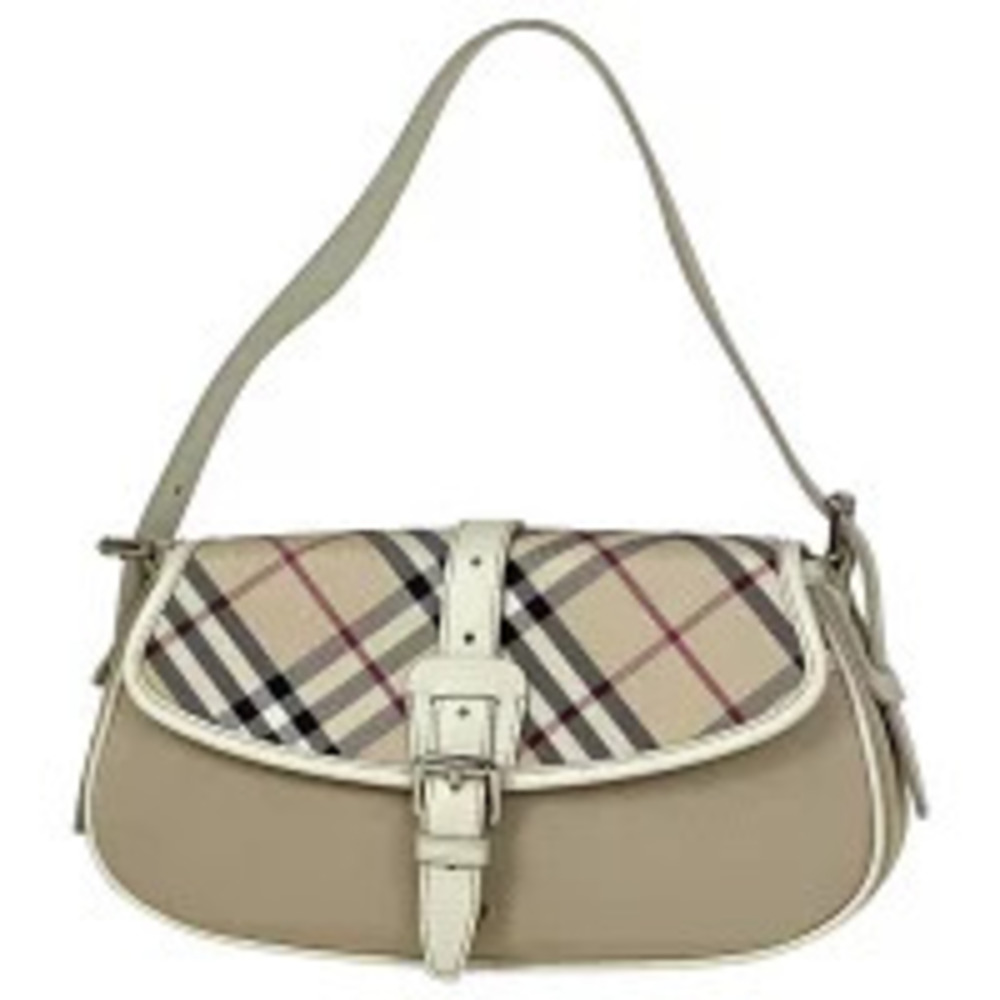 Burberry Check Shoulder Bag Handbag Nova Beige White